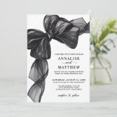 Elegant Bow Black And White Wedding Kaart (Staand voorkant)