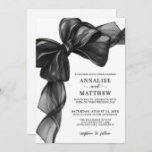 Elegant Bow Black And White Wedding Kaart (Voorkant / Achterkant)