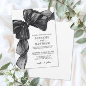 Elegant Bow Black And White Wedding Kaart