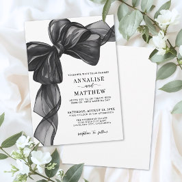 Elegant Bow Black And White Wedding Kaart