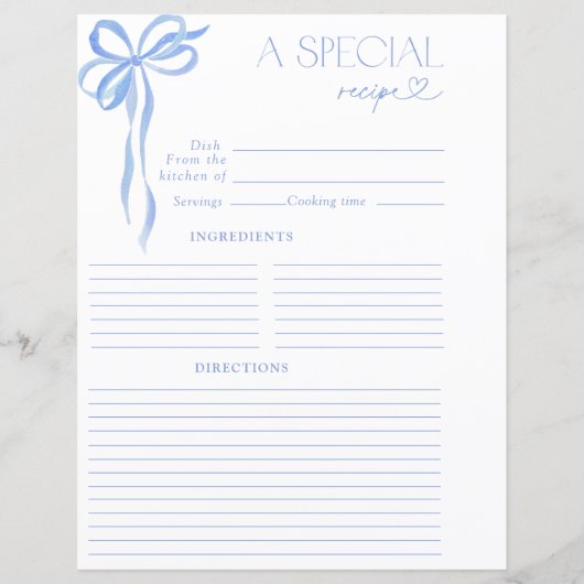 Elegant Bow Blue Waterverf Vrijgezellenfeest Recep (Achterkant)