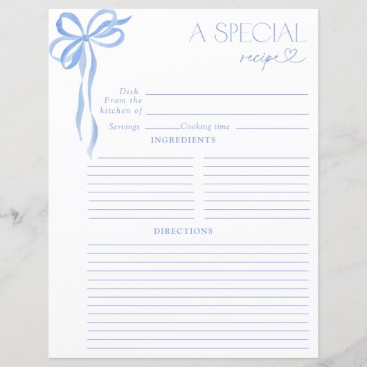 Elegant Bow Blue Waterverf Vrijgezellenfeest Recep (Voorkant)