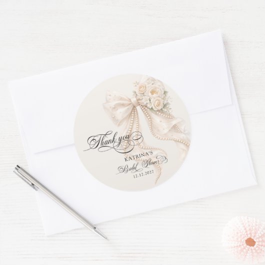 Elegant Bow Bridal Shower Ronde Sticker (Envelop)