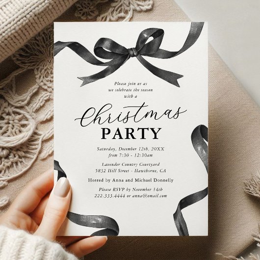 Elegant Bow Christmas Holiday Party Kaart