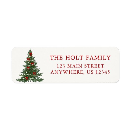 Elegant Bow Christmas Tree Address Label (Voorkant)