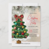 Elegant bow christmas tree party kaart (Voorkant)