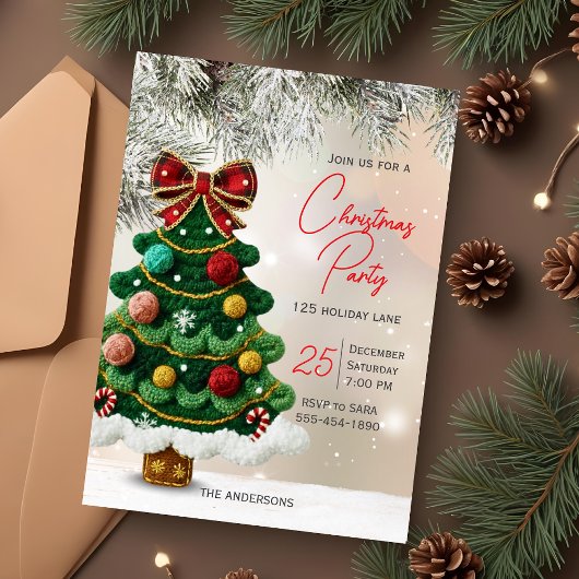 Elegant bow christmas tree party  kaart