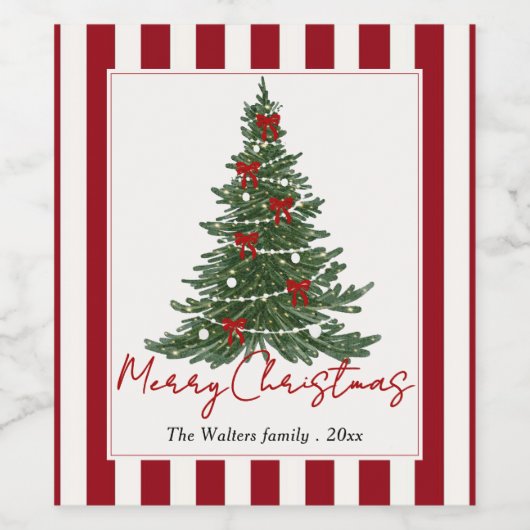 Elegant Bow Christmas Tree Party Wine Label Wijn Etiket (Enkel label)