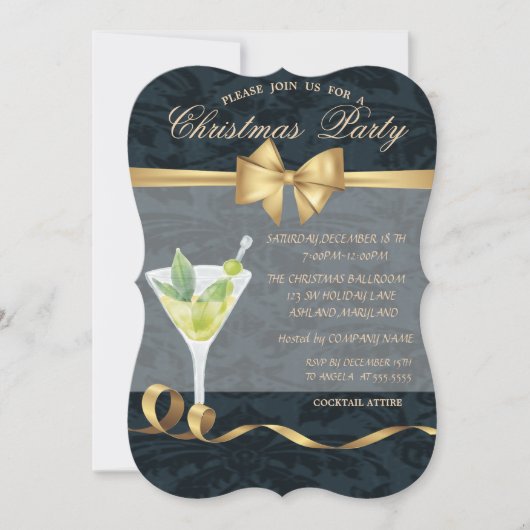 Elegant Bow Cocktail-kerstfeest Kaart (Voorkant)