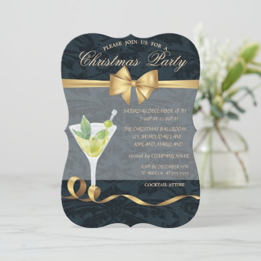 Elegant Bow Cocktail-kerstfeest Kaart (Staand voorkant)