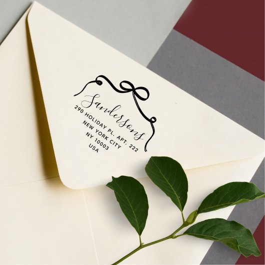 Elegant Bow Family Name Script Return Address Rubberstempel