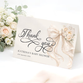 Elegant Bow Floral Baby Shower Thank You Card Bedankkaart