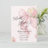 Elegant Bow Floral Blush Pink Bridal Shower Kaart (Staand voorkant)