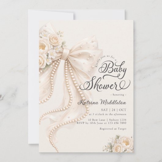 Elegant Bow Floral Boho Girl Baby Shower  Kaart (Voorkant)