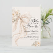 Elegant Bow Floral Boho Girl Baby Shower  Kaart (Staand voorkant)