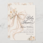 Elegant Bow Floral Boho Girl Baby Shower  Kaart (Voorkant / Achterkant)