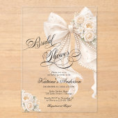 Elegant Bow Floral Bridal Shower  Acryl Uitnodigingen (Voorkant)