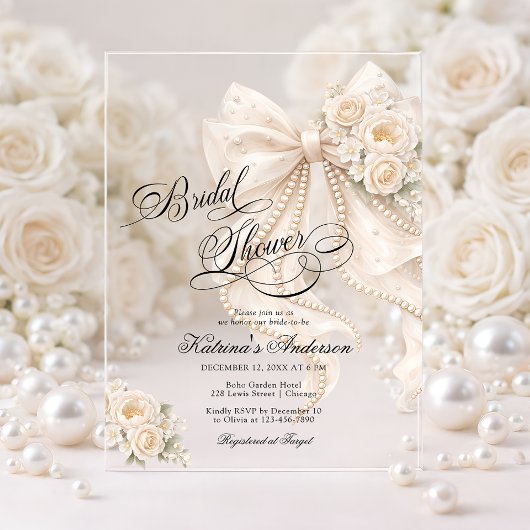 Elegant Bow Floral Bridal Shower  Acryl Uitnodigingen