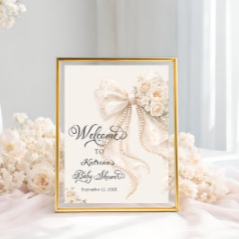 Elegant Bow Floral Girl Baby Shower Welcome Poster