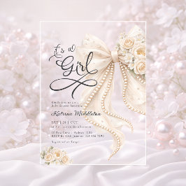 Elegant Bow Floral It's a Girl Baby Shower Acryl Uitnodigingen