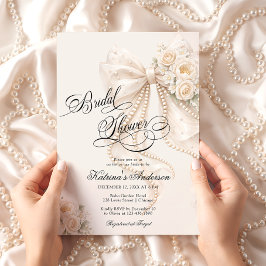 Elegant Bow Floral Neutral Bridal Shower  Kaart