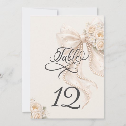 Elegant Bow Floral Table Number Kaart (Voorkant)