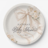 Elegant Bow Flowers Baby Shower Papieren Bordje (Voorkant)
