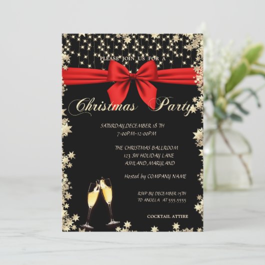 Elegant, Bow, Glass, Sterren kerstfeest Kaart (Staand voorkant)