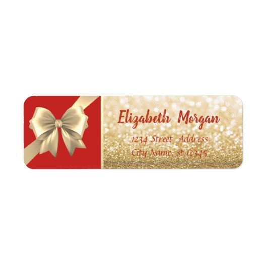 Elegant Bow, Gold Glittery Holiday Etiket (Voorkant)