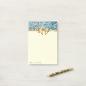 Elegant Bow, gouden blauwe marmer textuur Glitter Post-it® Notes (Op bureau)