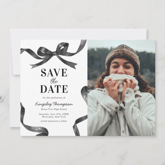 Elegant Bow Graduation Save the Date Announcement (Voorkant)