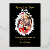 Elegant Bow Lijst Foto Vrolijk Kerstfeest Folie Feestdagenkaart (Voorkant)