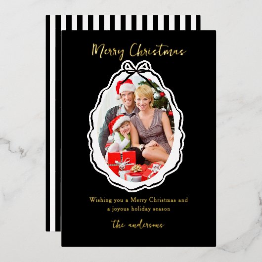 Elegant Bow Lijst Foto Vrolijk Kerstfeest Folie Feestdagenkaart (Voorkant / Achterkant)
