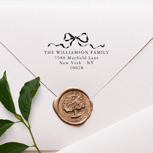 Elegant Bow Merry Christmas Family Return Address Rubberstempel