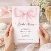 Elegant Bow Modern Script Stripe Bridal Shower Kaart