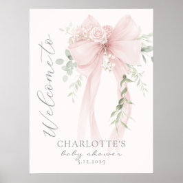 Elegant Bow Neutral Baby Shower Welcome Poster