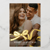 Elegant Bow Photo Christmas Folie Feestdagenkaart (Voorkant)