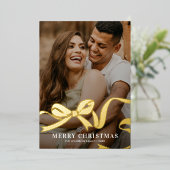 Elegant Bow Photo Christmas Folie Feestdagenkaart (Staand Voorkant)