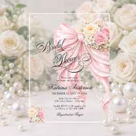 Elegant Bow Pink Floral Bridal Shower Acryl Uitnodigingen