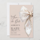 Elegant Bow Pink Save the date Baby Shower Kaart (Voorkant)