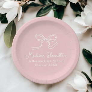 Elegant  Bow Roze Afstuderen Papieren Bordje
