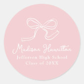 Elegant  Bow Roze Afstuderen Ronde Sticker (Voorkant)