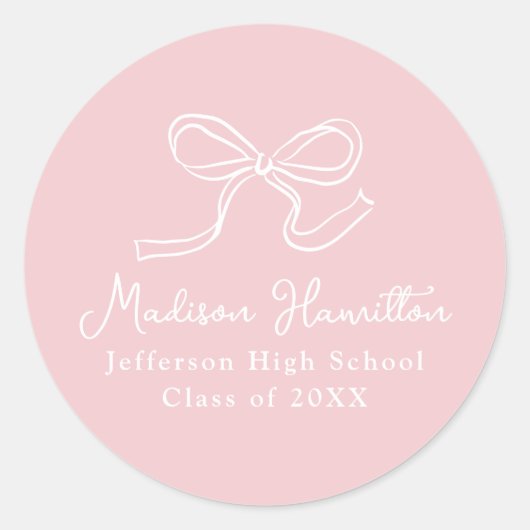 Elegant Bow Roze Afstuderen Ronde Sticker (Voorkant)