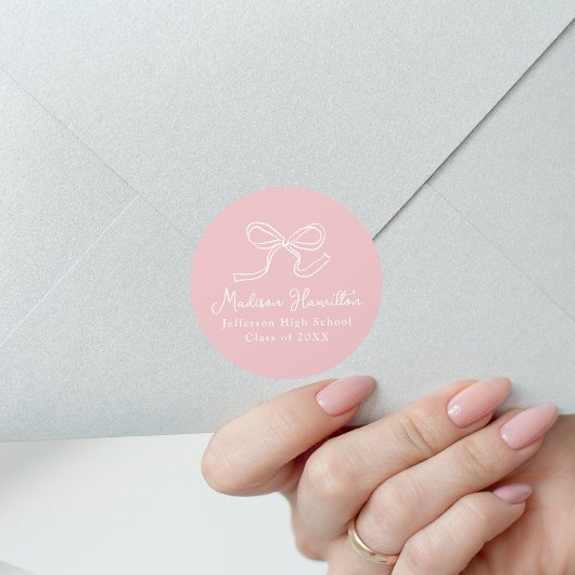 Elegant  Bow Roze Afstuderen Ronde Sticker