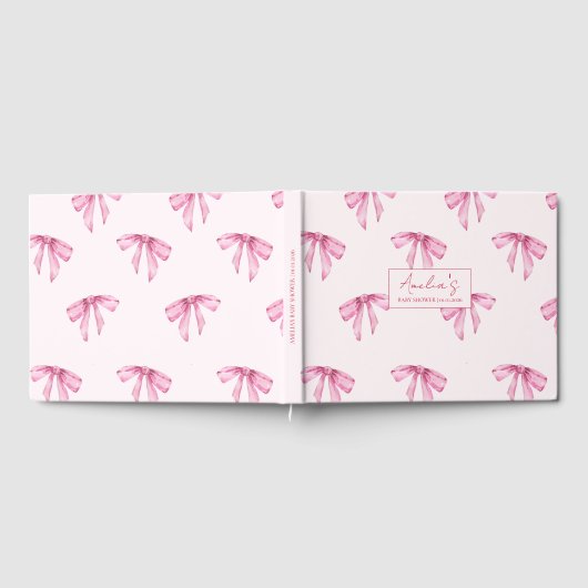 Elegant Bow Roze Meisje Baby shower Gastenboek (Volledig)