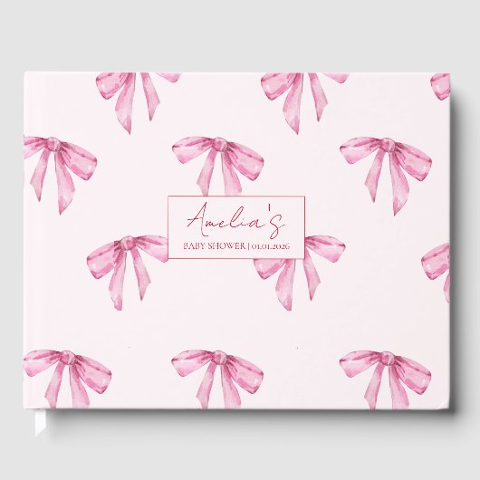 Elegant Bow Roze Meisje Baby shower Gastenboek (Voorkant)