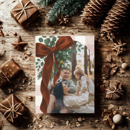 Elegant Bow Rustic Gingham Merry Christmas Photo  Feestdagenkaart