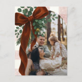 Elegant Bow Rustic Gingham Merry Christmas Photo  Feestdagenkaart (Voorkant)