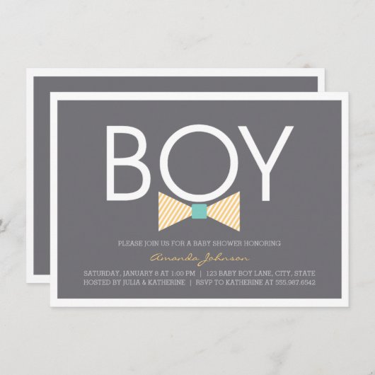 Elegant Bow Stropdas Boy Baby Shower Invitations Kaart (Voorkant / Achterkant)
