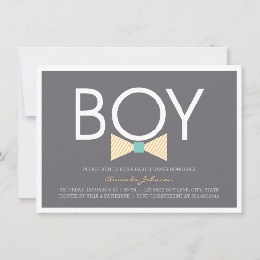 Elegant Bow Stropdas Boy Baby Shower Invitations Kaart (Voorkant)
